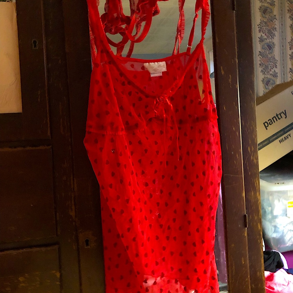 Barely worn Heart embroidered nightie with matching thong